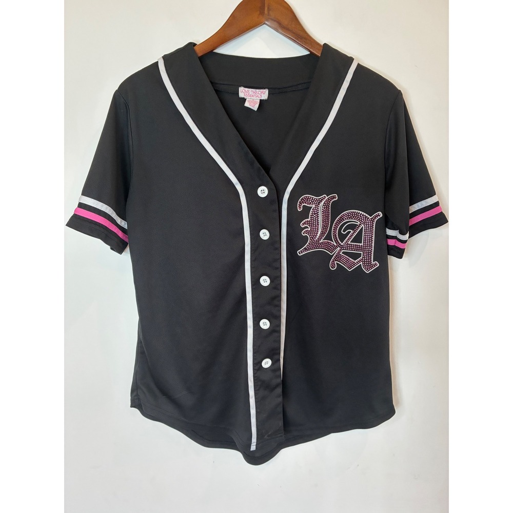 Love Theory Essentials LA City of Angels Baseball Jersey Black Pink Small TK4301